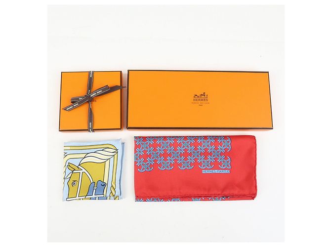 Hermès HERMES Carre 42/20 Set aus 2 Seidentüchern 100% QUADRIGE Rot Blau - Ansicht 21