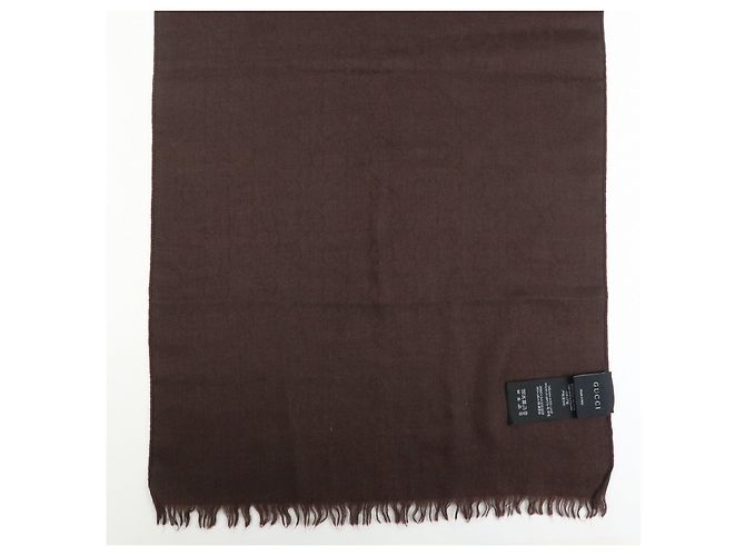 Sciarpa Sciop GUCCI GG Monogram in lana e seta Marrone Nero 542984 - vista 8