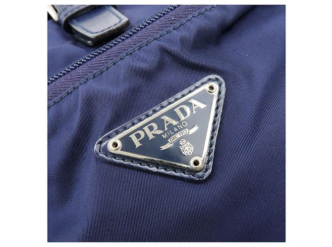 Zaino PRADA in nylon e pelle con logo Triangle Navy B4650F - vista 15