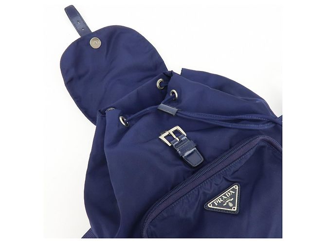 Zaino PRADA in nylon e pelle con logo Triangle Navy B4650F - vista 16