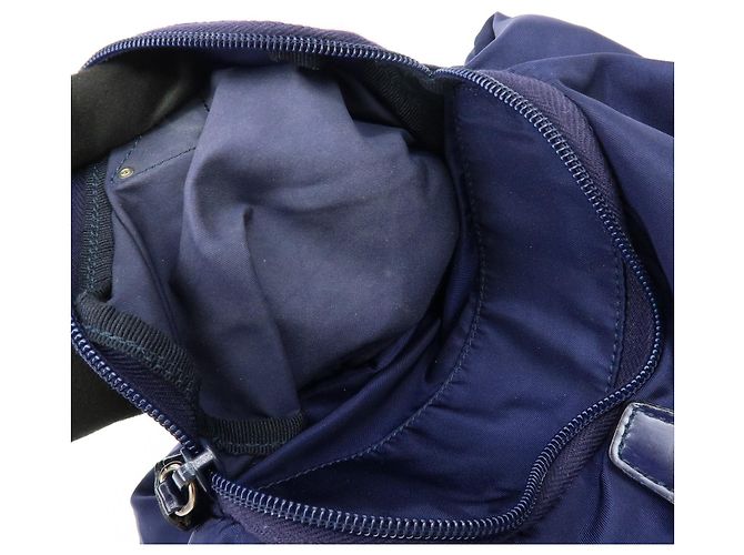 Zaino PRADA in nylon e pelle con logo Triangle Navy B4650F - vista 20