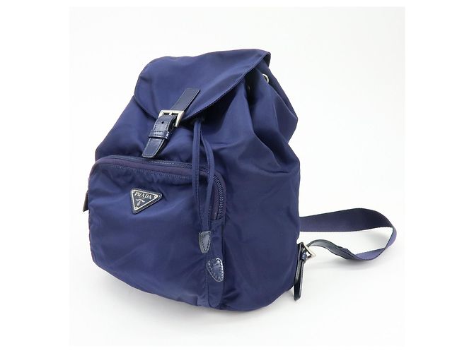 Zaino PRADA in nylon e pelle con logo Triangle Navy B4650F - vista 3