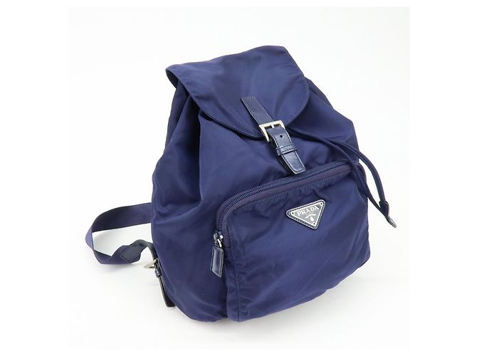 Zaino PRADA in nylon e pelle con logo Triangle Navy B4650F - vista 4