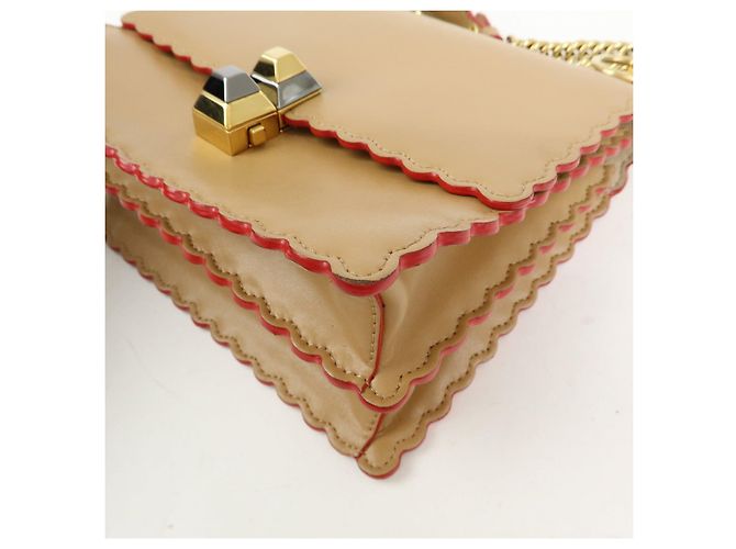 FENDI Mini Kan I Borsa a tracolla e spalla in pelle con catena Beige 8M0381 - vista 10