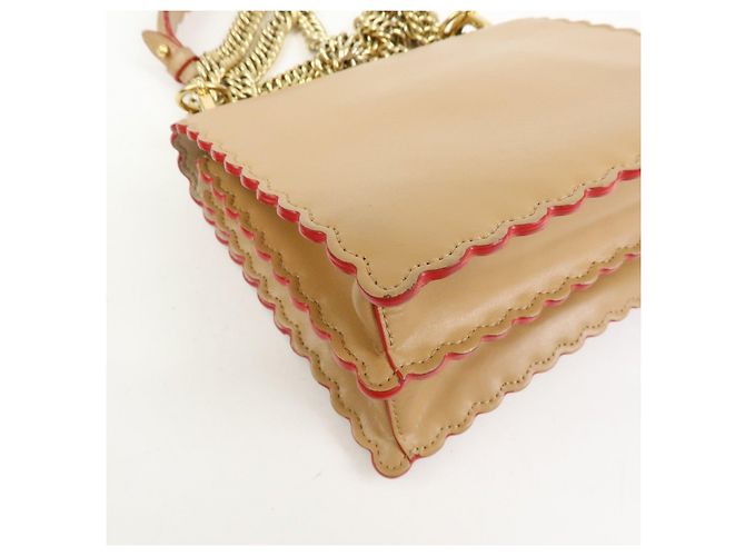 FENDI Mini Kan I Borsa a tracolla e spalla in pelle con catena Beige 8M0381 - vista 11