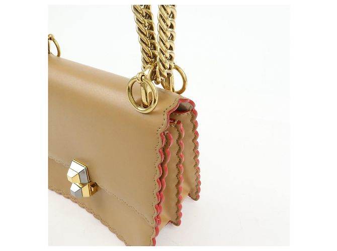 FENDI Mini Kan I Borsa a tracolla e spalla in pelle con catena Beige 8M0381 - vista 13