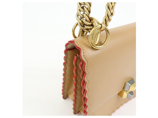 FENDI Mini Kan I Borsa a tracolla e spalla in pelle con catena Beige 8M0381 - vista 14