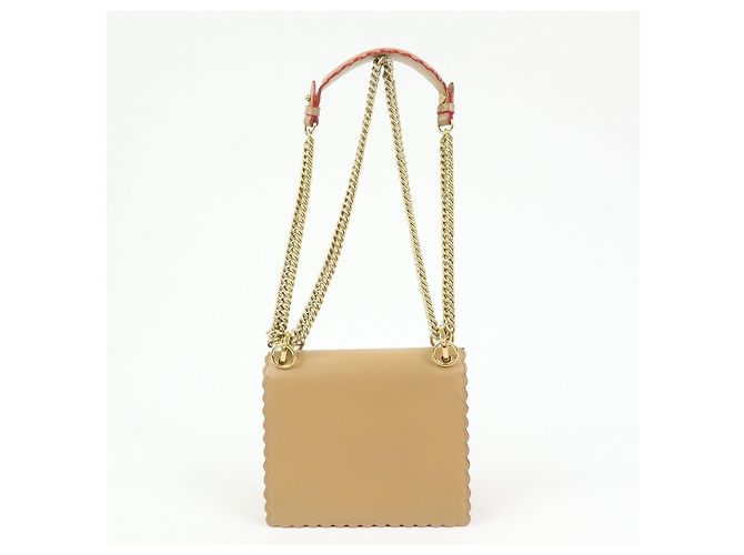 FENDI Mini Kan I Borsa a tracolla e spalla in pelle con catena Beige 8M0381 - vista 2