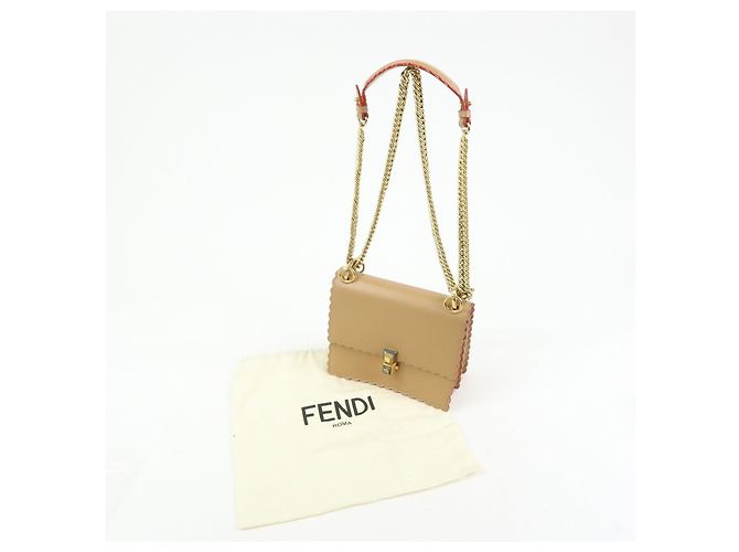 FENDI Mini Kan I Borsa a tracolla e spalla in pelle con catena Beige 8M0381 - vista 24