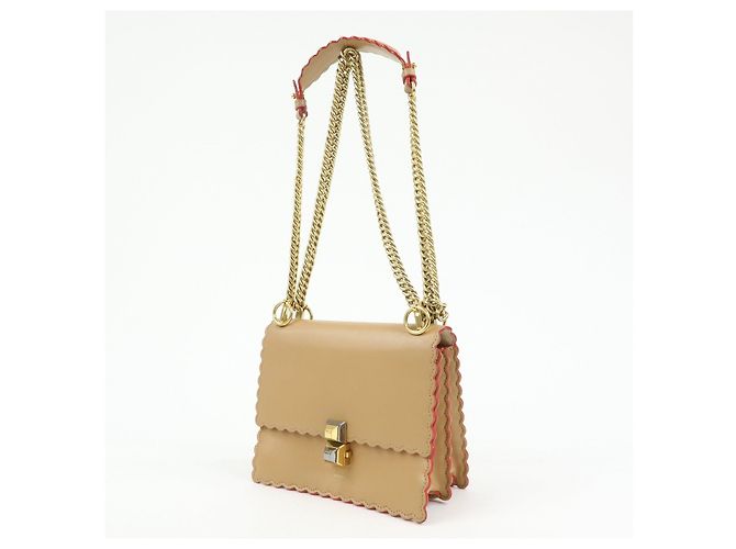 FENDI Mini Kan I Borsa a tracolla e spalla in pelle con catena Beige 8M0381 - vista 3