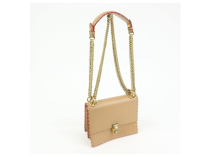 FENDI Mini Kan I Borsa a tracolla e spalla in pelle con catena Beige 8M0381 - vista 4
