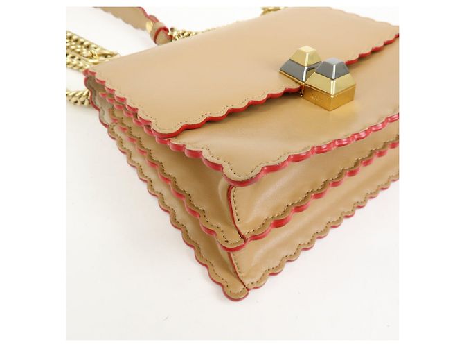 FENDI Mini Kan I Borsa a tracolla e spalla in pelle con catena Beige 8M0381 - vista 9
