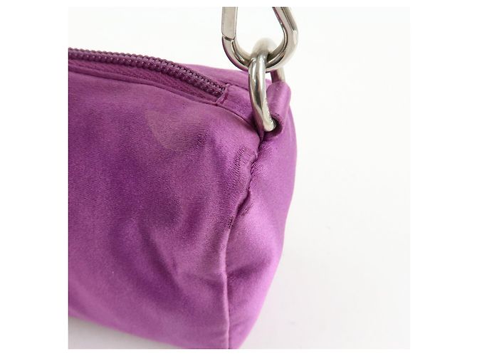 PRADA Mini borsa a mano pochette in raso con logo triangolare Viola - vista 15