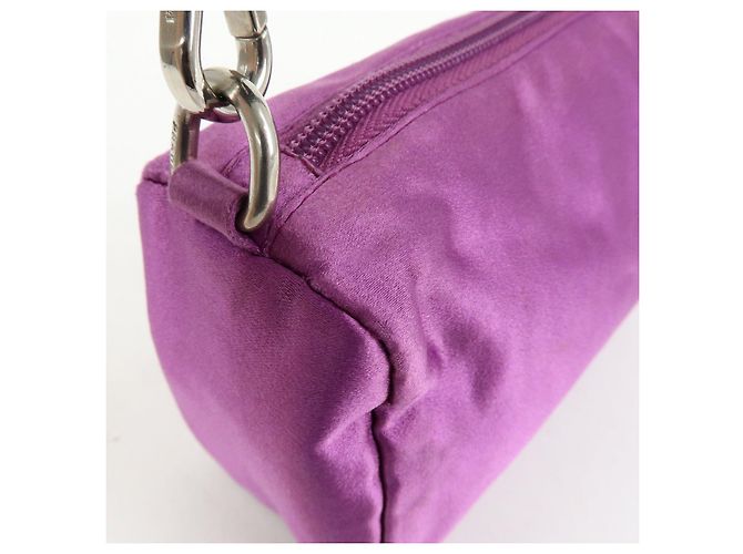 PRADA Mini borsa a mano pochette in raso con logo triangolare Viola - vista 16