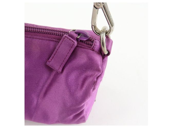 PRADA Mini borsa a mano pochette in raso con logo triangolare Viola - vista 17
