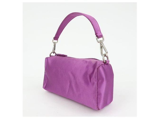 PRADA Mini borsa a mano pochette in raso con logo triangolare Viola - vista 3