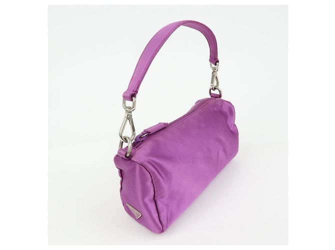PRADA Mini borsa a mano pochette in raso con logo triangolare Viola - vista 4