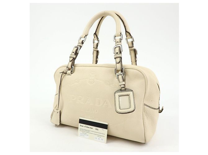 PRADA Borsa Boston in pelle Vitello Daino Borsa a tracolla Ivory BR3091 - vista 24