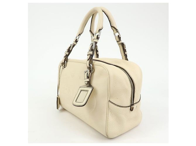 PRADA Borsa Boston in pelle Vitello Daino Borsa a tracolla Ivory BR3091 - vista 3