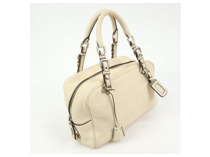 PRADA Borsa Boston in pelle Vitello Daino Borsa a tracolla Ivory BR3091 - vista 4