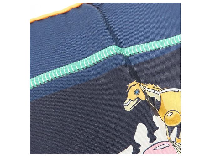 Hermès HERMES Carre Double Face 90 Seide 100% Tuch Les Mustangs Marble Navy - Ansicht 10