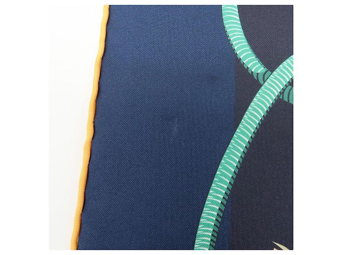 Hermès HERMES Carre Double Face 90 Seide 100% Tuch Les Mustangs Marble Navy - Ansicht 11