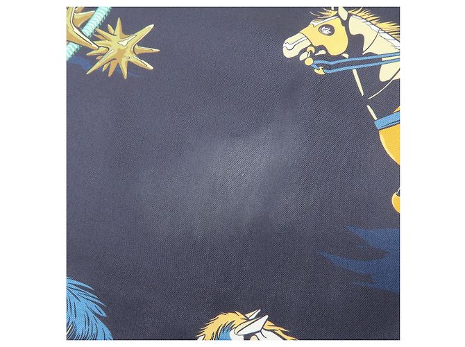 Hermès HERMES Carre Double Face 90 Seide 100% Tuch Les Mustangs Marble Navy - Ansicht 13