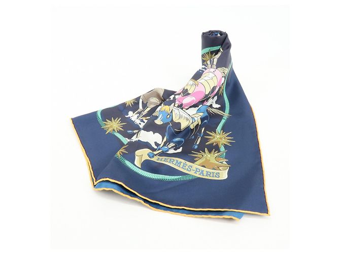 Hermès HERMES Carre Double Face 90 Seide 100% Tuch Les Mustangs Marble Navy - Ansicht 15