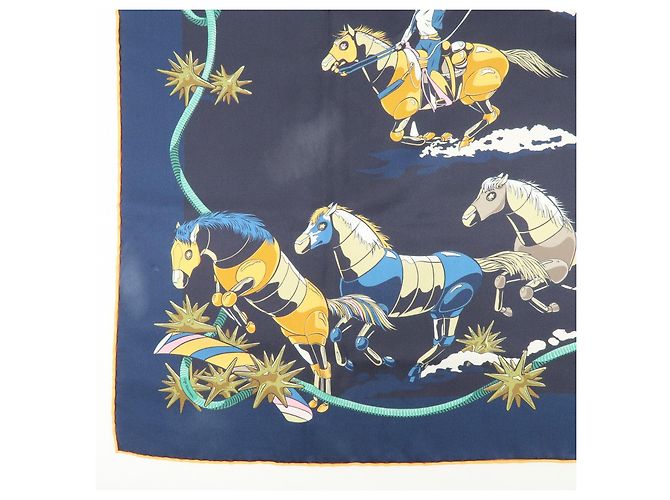 Hermès HERMES Carre Double Face 90 Seide 100% Tuch Les Mustangs Marble Navy - Ansicht 5