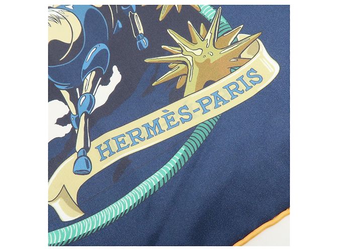 Hermès HERMES Carre Double Face 90 Seide 100% Tuch Les Mustangs Marble Navy - Ansicht 8