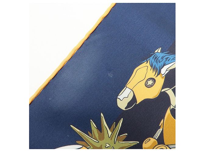 Hermès HERMES Carre Double Face 90 Seide 100% Tuch Les Mustangs Marble Navy - Ansicht 9