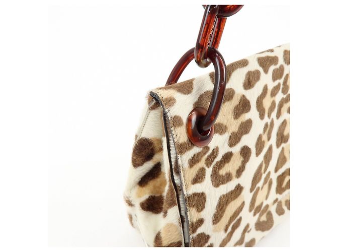Borsa a tracolla PRADA in vitello con catena in plastica e logo triangolare Beige Brown - vista 14