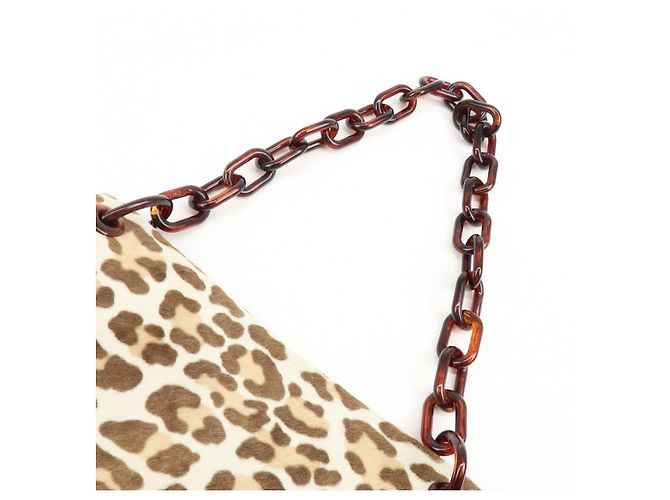 Borsa a tracolla PRADA in vitello con catena in plastica e logo triangolare Beige Brown - vista 6