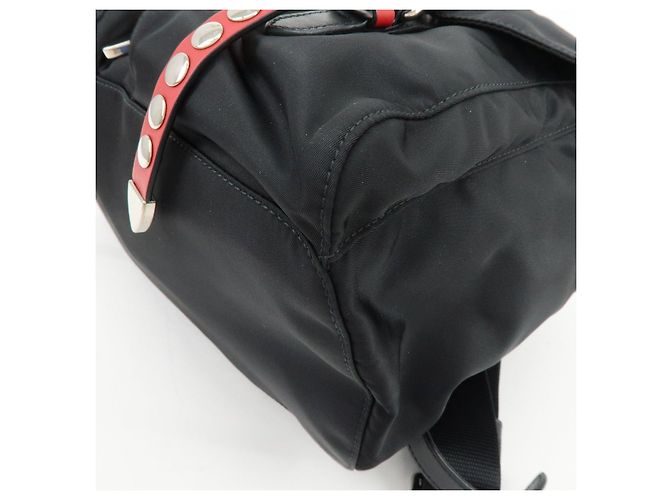 PRADA Triangle Logo Nylon Leather Backpack Studs Black Red1BZ811 - view 10