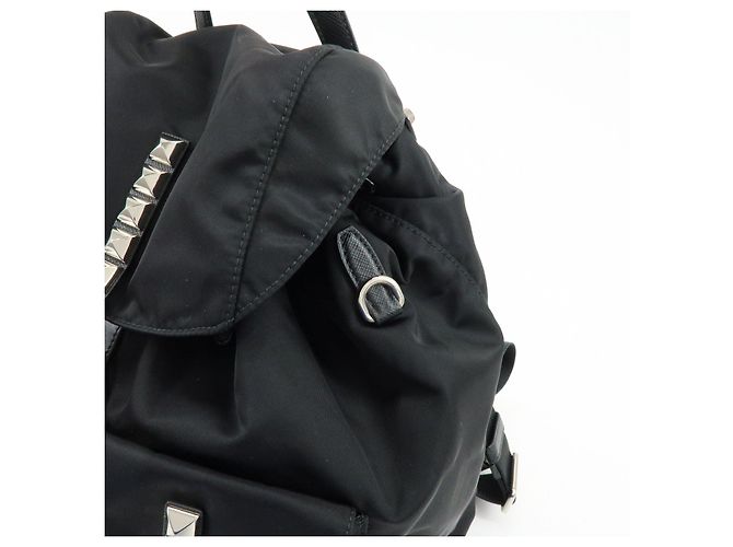 PRADA Triangle Logo Nylon Leather Backpack Studs Black Red1BZ811 - view 13