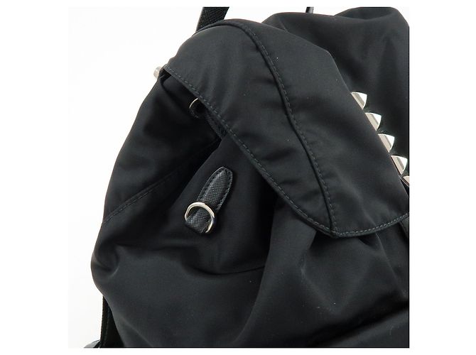 PRADA Triangle Logo Nylon Leather Backpack Studs Black Red1BZ811 - view 14