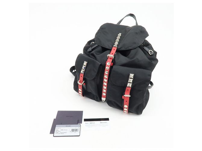 PRADA Triangle Logo Nylon Leather Backpack Studs Black Red1BZ811 - view 20