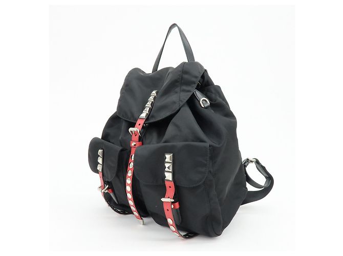 PRADA Triangle Logo Nylon Leather Backpack Studs Black Red1BZ811 - view 3