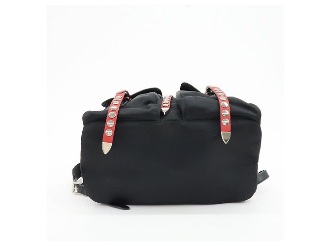 PRADA Triangle Logo Nylon Leather Backpack Studs Black Red1BZ811 - view 5