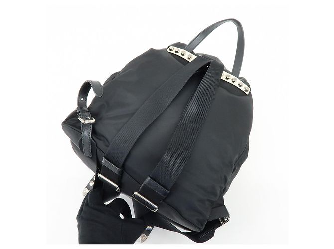 PRADA Triangle Logo Nylon Leather Backpack Studs Black Red1BZ811 - view 6