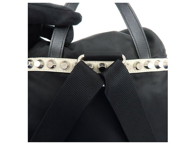 PRADA Triangle Logo Nylon Leather Backpack Studs Black Red1BZ811 - view 8