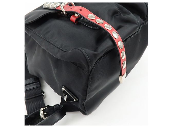 PRADA Triangle Logo Nylon Leather Backpack Studs Black Red1BZ811 - view 9