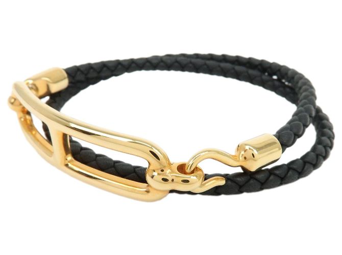 Hermès HERMES Bracciale Roulis Double Tour in pelle Veau Swift Nero Oro - vista 2