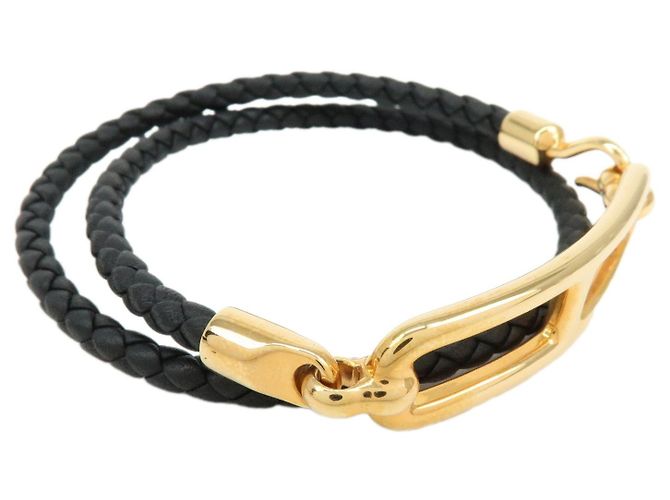 Hermès HERMES Bracciale Roulis Double Tour in pelle Veau Swift Nero Oro - vista 3