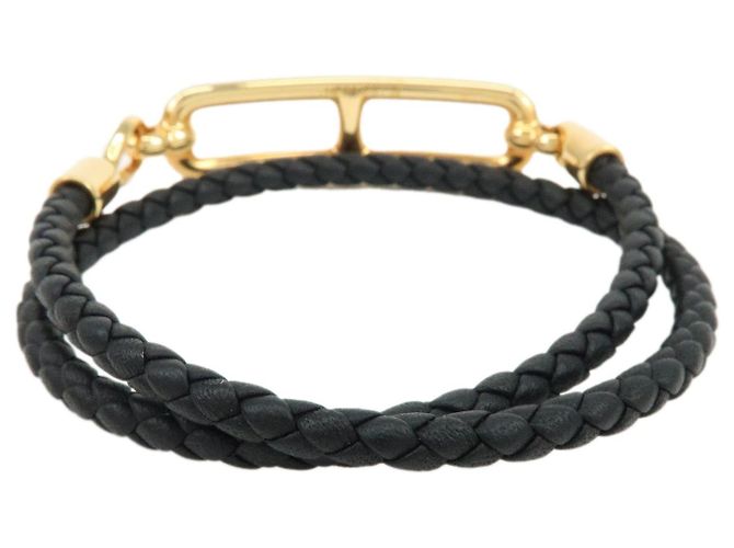 Hermès HERMES Bracciale Roulis Double Tour in pelle Veau Swift Nero Oro - vista 4