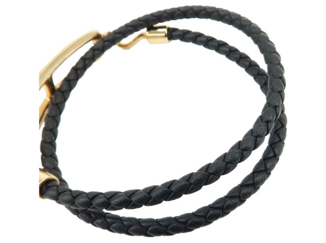 Hermès HERMES Bracciale Roulis Double Tour in pelle Veau Swift Nero Oro - vista 5