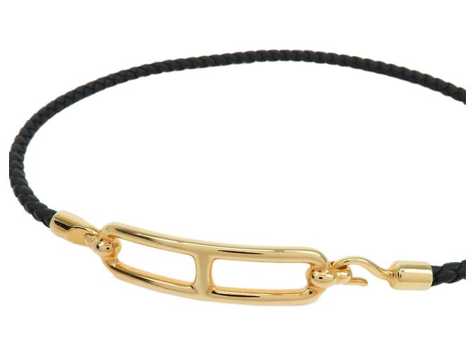 Hermès HERMES Bracciale Roulis Double Tour in pelle Veau Swift Nero Oro - vista 7