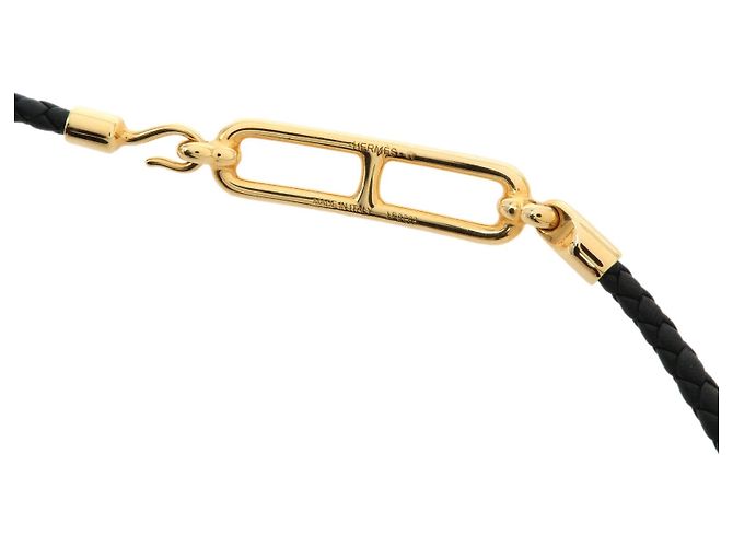 Hermès HERMES Bracciale Roulis Double Tour in pelle Veau Swift Nero Oro - vista 8
