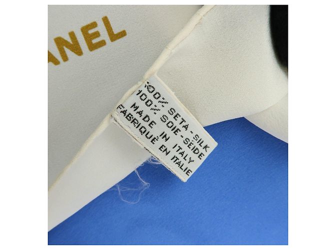 Sciarpa CHANEL COCO Mark 100% seta blu bianco navy rosso - vista 15