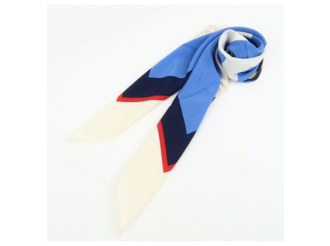 Sciarpa CHANEL COCO Mark 100% seta blu bianco navy rosso - vista 16